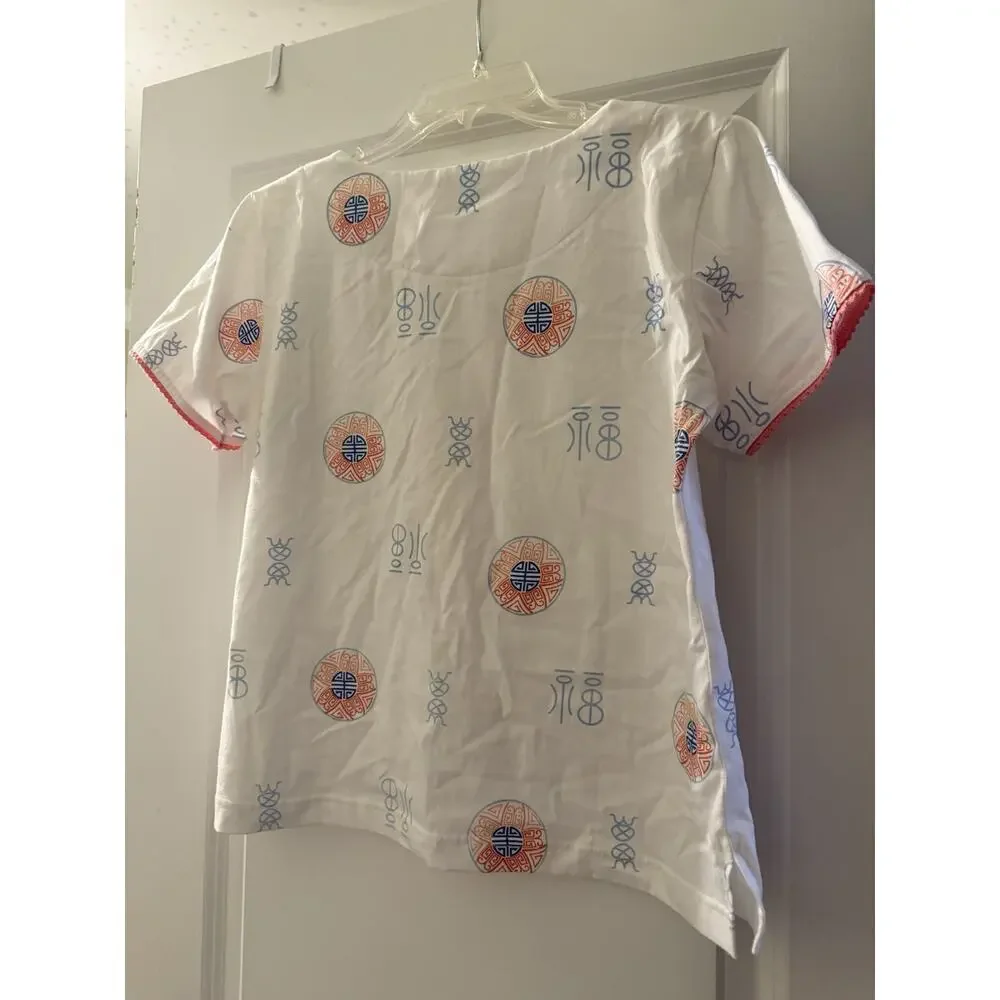 Asian Shirt Small Size White Blue And Pink